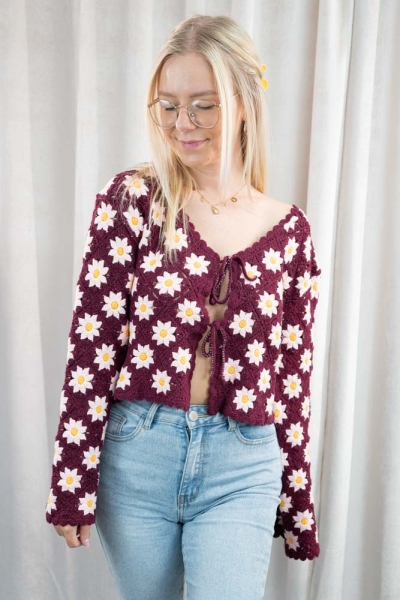 Häkel Cardigan Beatrice bordeaux