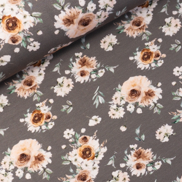 Baumwolljersey Digital Romantic Roses taupe