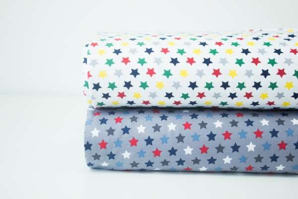 " Stars " grau-weiß-blau-dunkelgrau-rot-navy Baumwolljersey Öko Tex 100