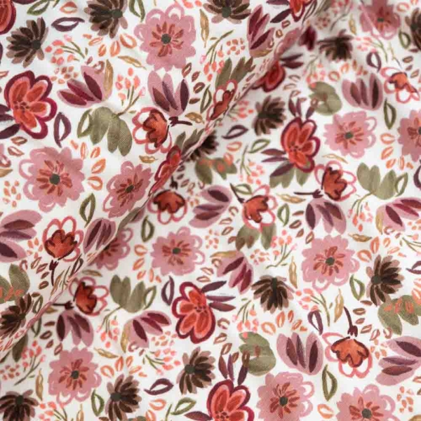 Baumwolljersey Flower Love ecru