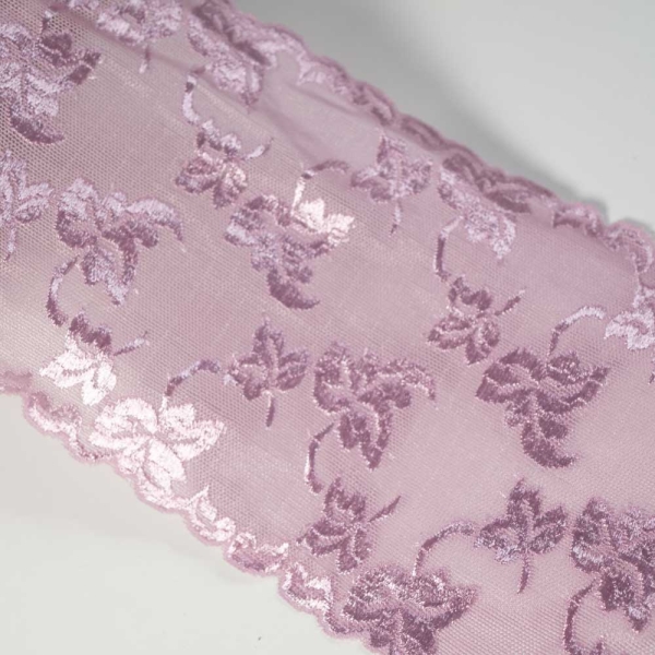 Elastische Spitzenborte Stickerei 13cm altrosa