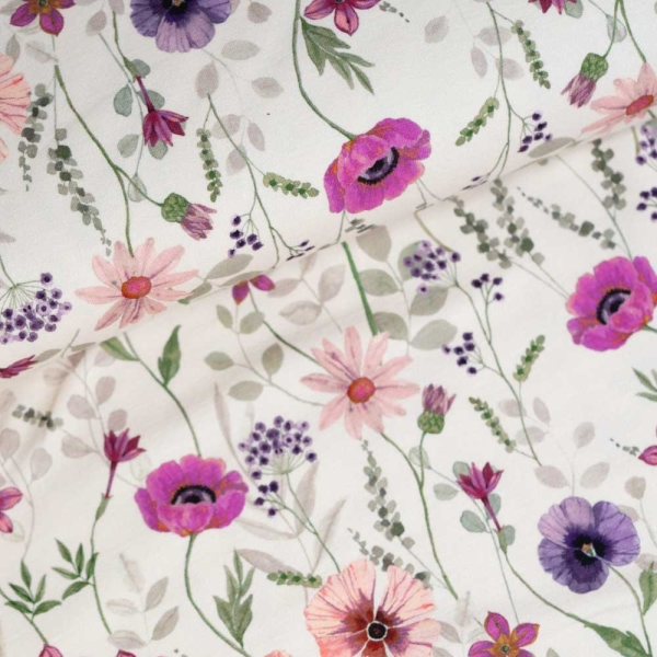 Baumwolljersey Blumenwiese ecru