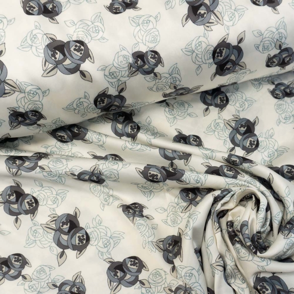Satin Webware Abstract Flowers ecru-grey
