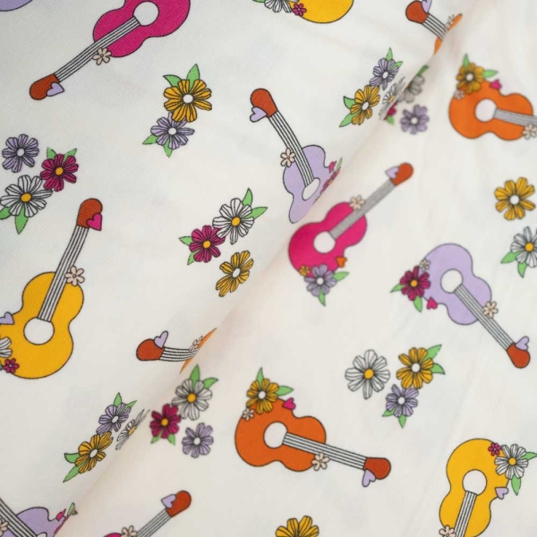 Baumwolljersey Gitarren ecru