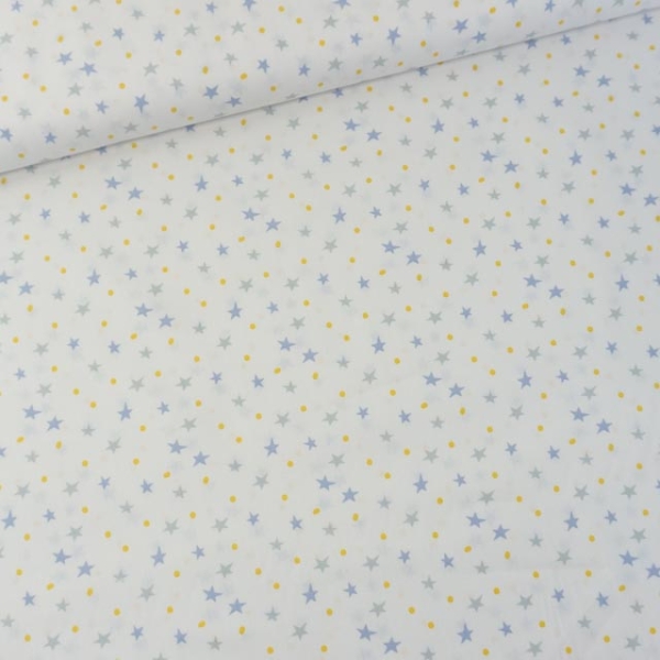 Baumwollwebware Sternchen weiß-blau