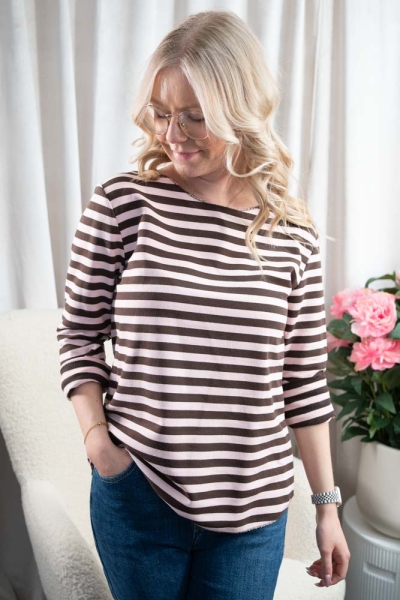 Baumwoll Sweatshirt Streifen braun-altrosa