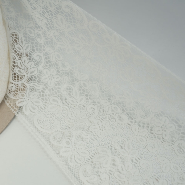 Elastische Spitzenborte 19cm Blume ivory