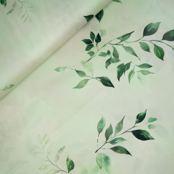 Baumwoll Popeline Stretch Blätter lindgrün
