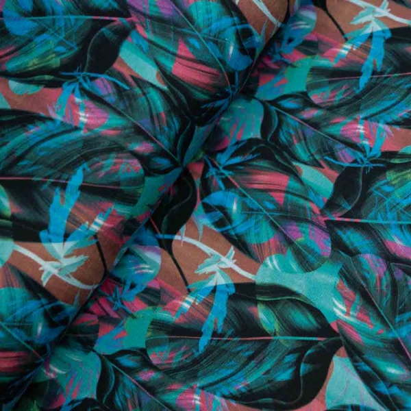 French Terry Sweat Blätter petrol