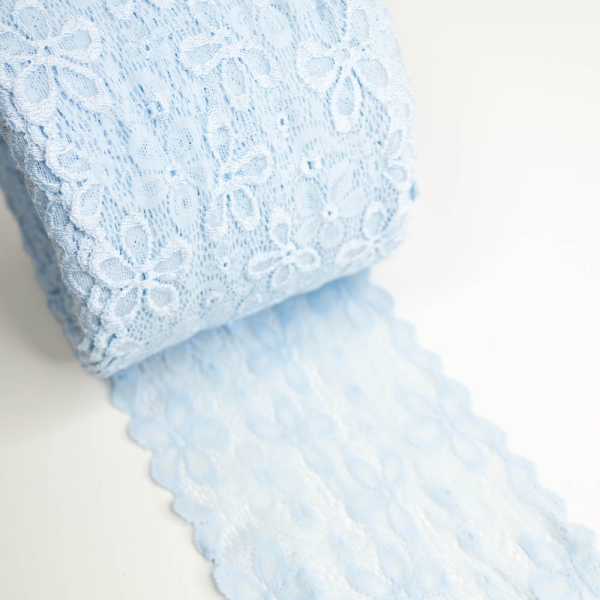 Elastische Spitzenborte Blume 13cm hellblau