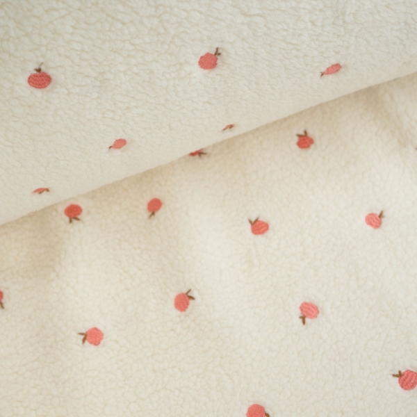 Teddyplüsch bestickt Pfirsich natur