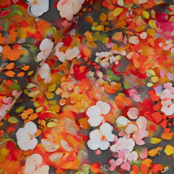 Viskosewebware Blumen gemalt terra