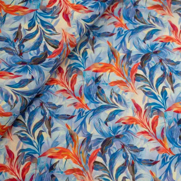 Viskosewebware Blätterspiel blau