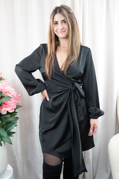 Satinkleid Wickelkleid Sarina schwarz