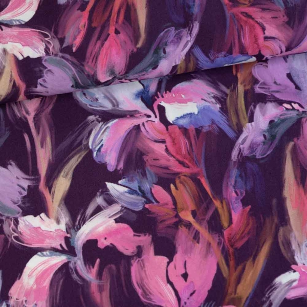 Viskosewebware Abstrakte Blume bordeaux