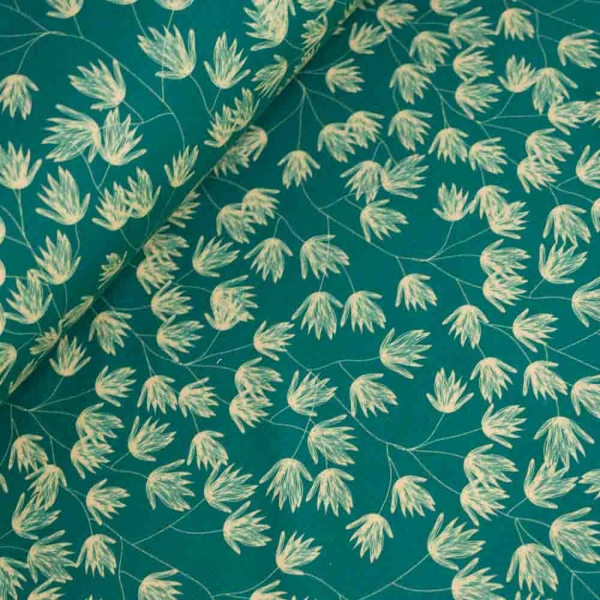 French Terry Sweat Blätterspiel dunkelgrün