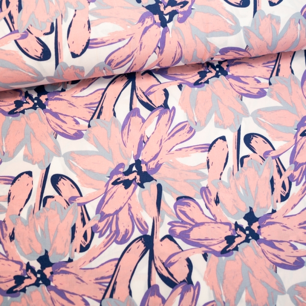 Viskosewebware Blumen pastellrosa