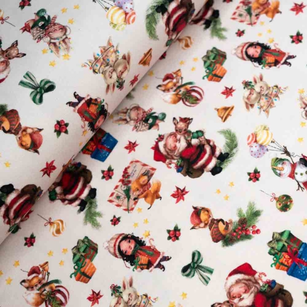 Baumwolljersey Weihnachten ecru