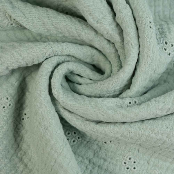 Musselin Double Gauze Blümchen Stickerei salbei