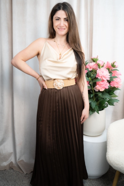 Satin Plisseerock Maxirock schokobraun