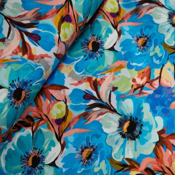 French Terry Sweat Mohnblüte türkis