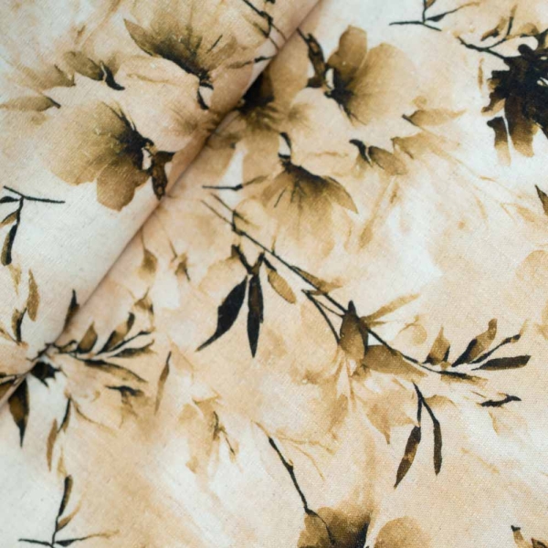 Viskose Leinen Aquarellblumen natur