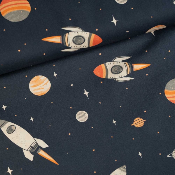 Baumwoll Popeline im Weltraum navy