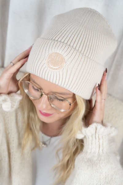 Strickmütze Smiley natur