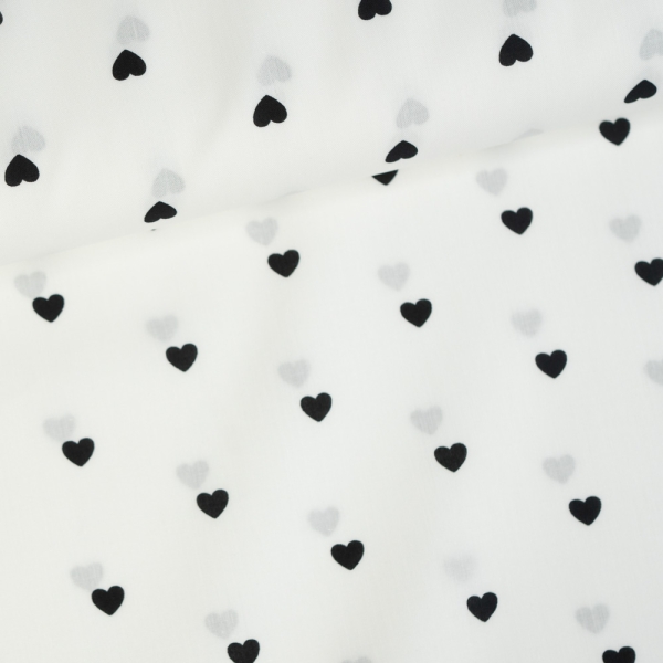 Baumwoll Popeline Herzchen weiß-schwarz