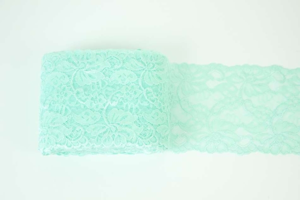 Elastische Spitzenborte Blumen mint 14cm BREIT
