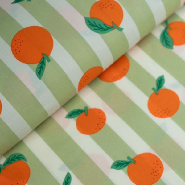 Beschichtete Baumwolle Orangen hellgrün