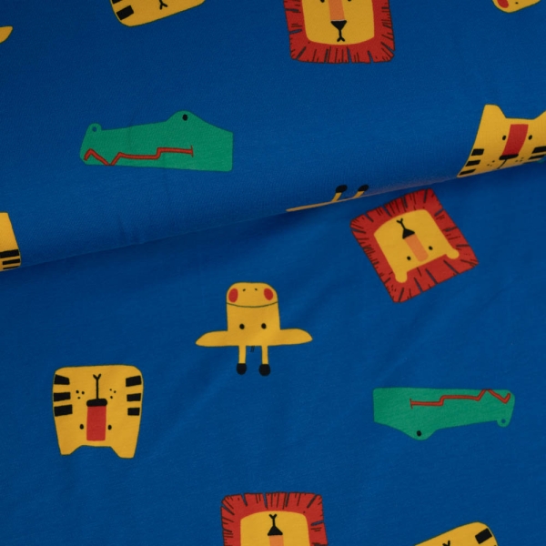 Baumwolljersey Safaritiere royalblau