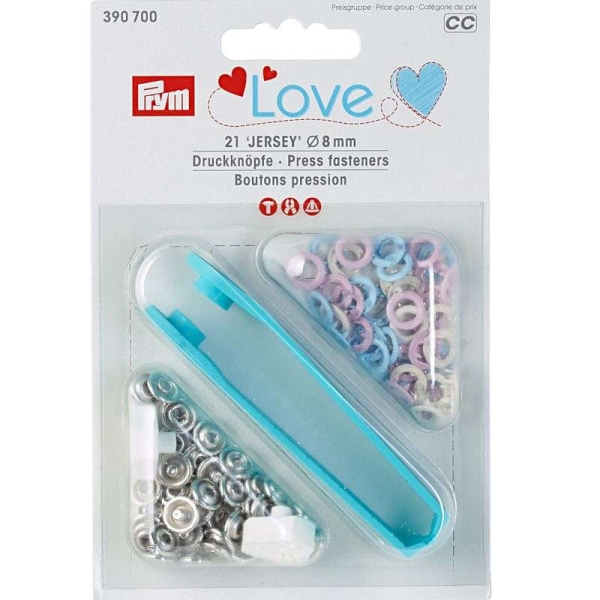Prym Love Jersey Druckknöpfe ecru-blau-rosa 8mm
