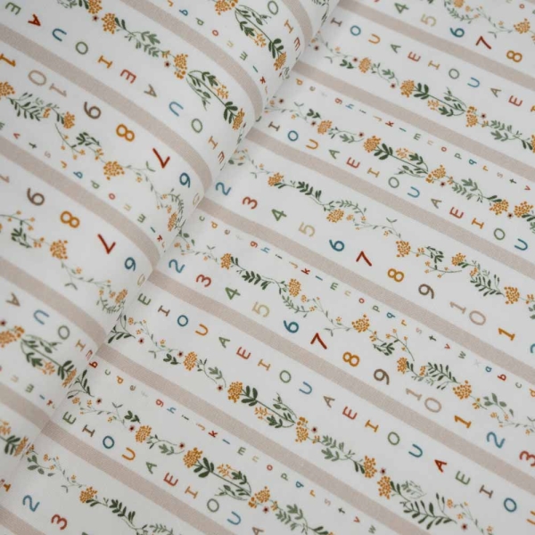 Baumwolljersey Buchstaben & Streifen weiß