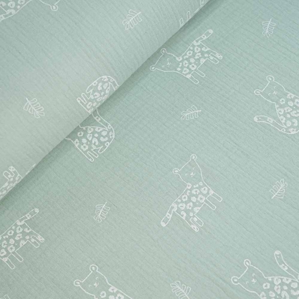 Musselin Double Gauze Leopard mint hell