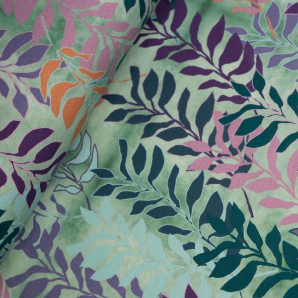 Baumwolljersey Blätterranken salbei