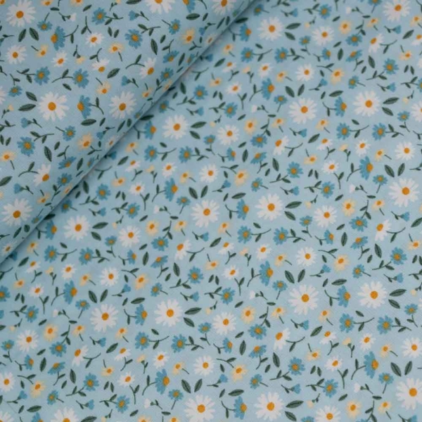 Baumwollwebware Streublümchen blau