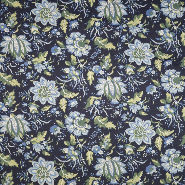 Reststück 90cm Baumwollwebware Herbst Blumen navy