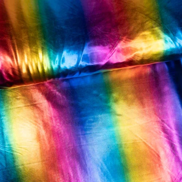 Folienjersey Metallic Rainbow Streifen breit