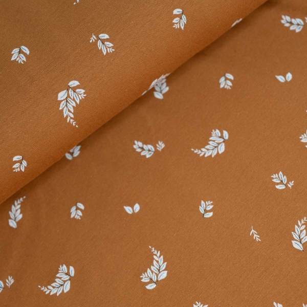Baumwolljersey Blätterzweige cognac