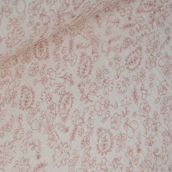 Musselin Double Gauze 250cm Überbreite zarte Blümchen altrosa