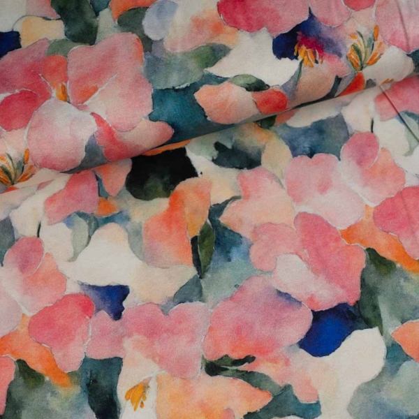 Viskosesatin Stretch gemalte Blumen dunkelgrün