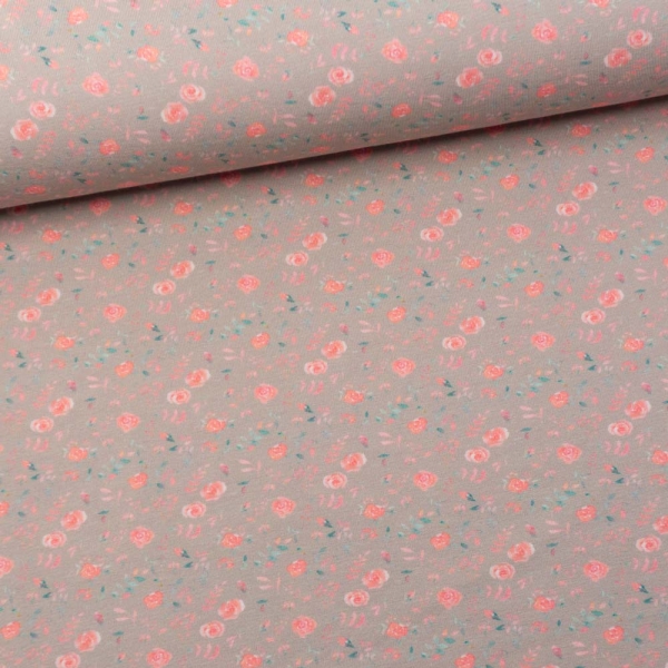 Baumwolljersey Digital Kleine Rosen beige