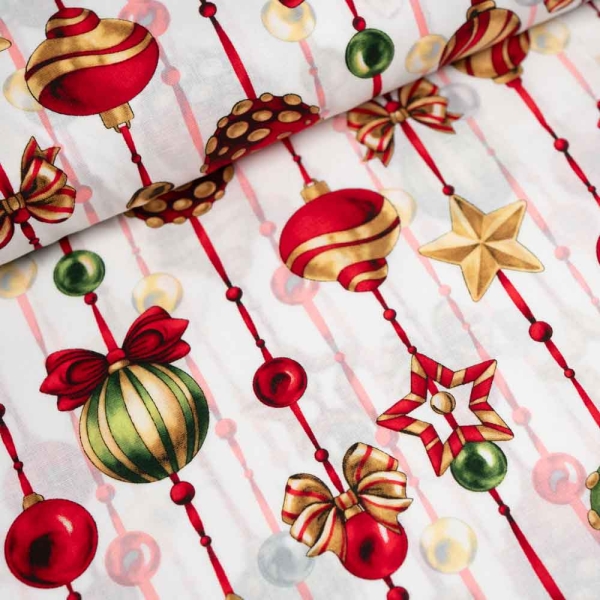 Baumwollwebware Weihnachtskugel Streifen weiß