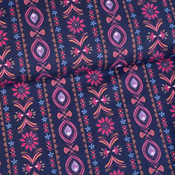 Baumwoll Popeline Pünktchen Blume & Streifen navy