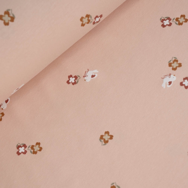 Baumwolljersey Blümchen & Vögelchen nude