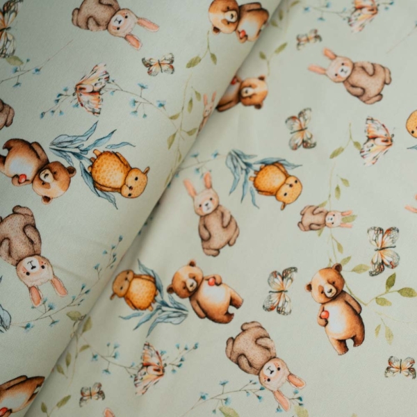 Baumwolljersey Bär & Hase pastellmint