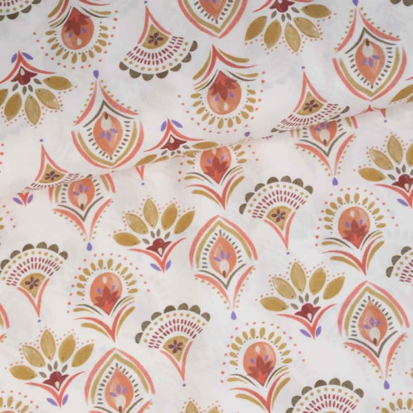 Baumwoll Popeline Pünktchen Blumen ecru