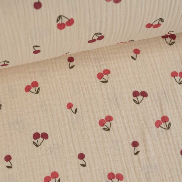 Musselin Double Gauze Kirschen natur