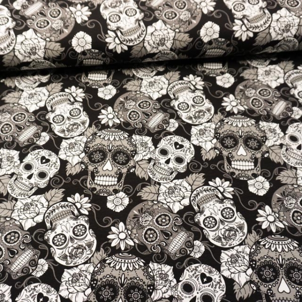 Baumwolljersey Skull schwarz-grau